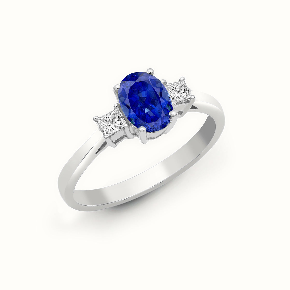 18ct White Gold Natural Diamond And Sapphire And 3 Stone Ring