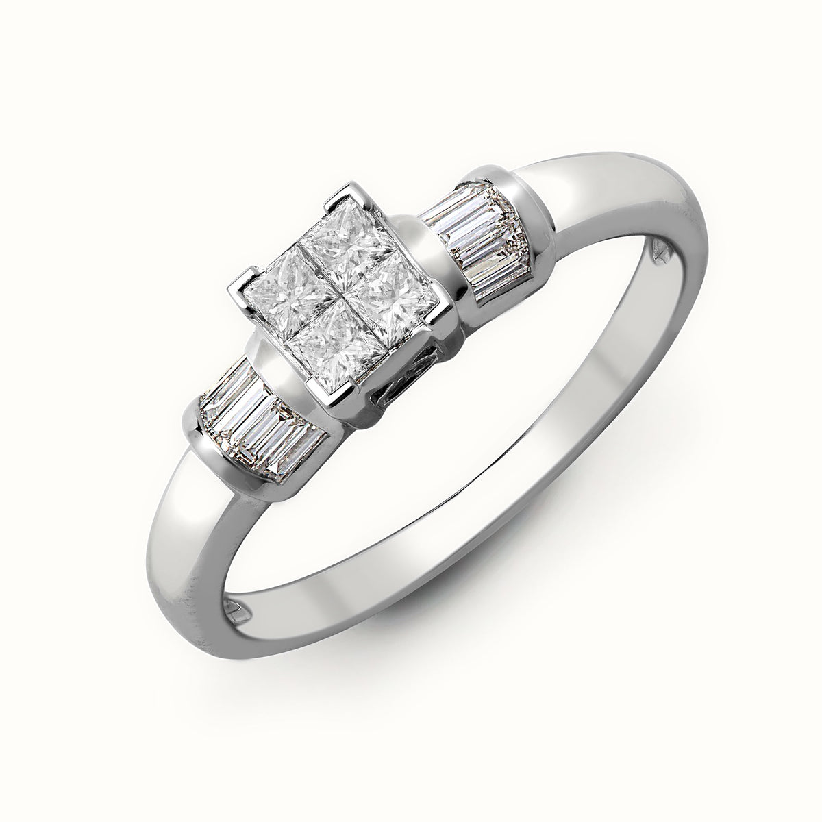 18ct White 0.58ct Natural Diamond Princess Cut & Baguette Ring