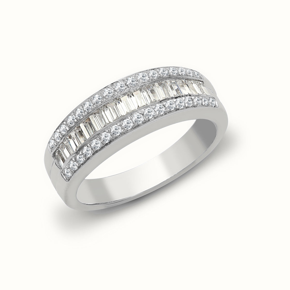 18ct White 0.94ct Round & Baguette Natural Diamond Ring