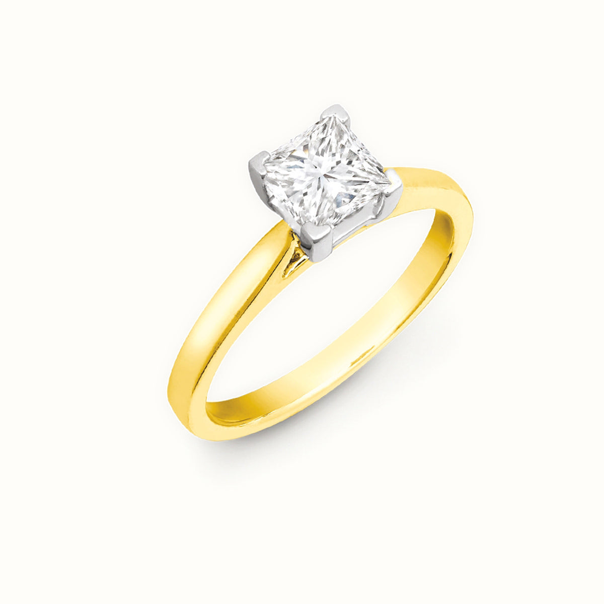 18ct Gold Princess Cut Solitaire Wed Fit Natural Diamond Ring