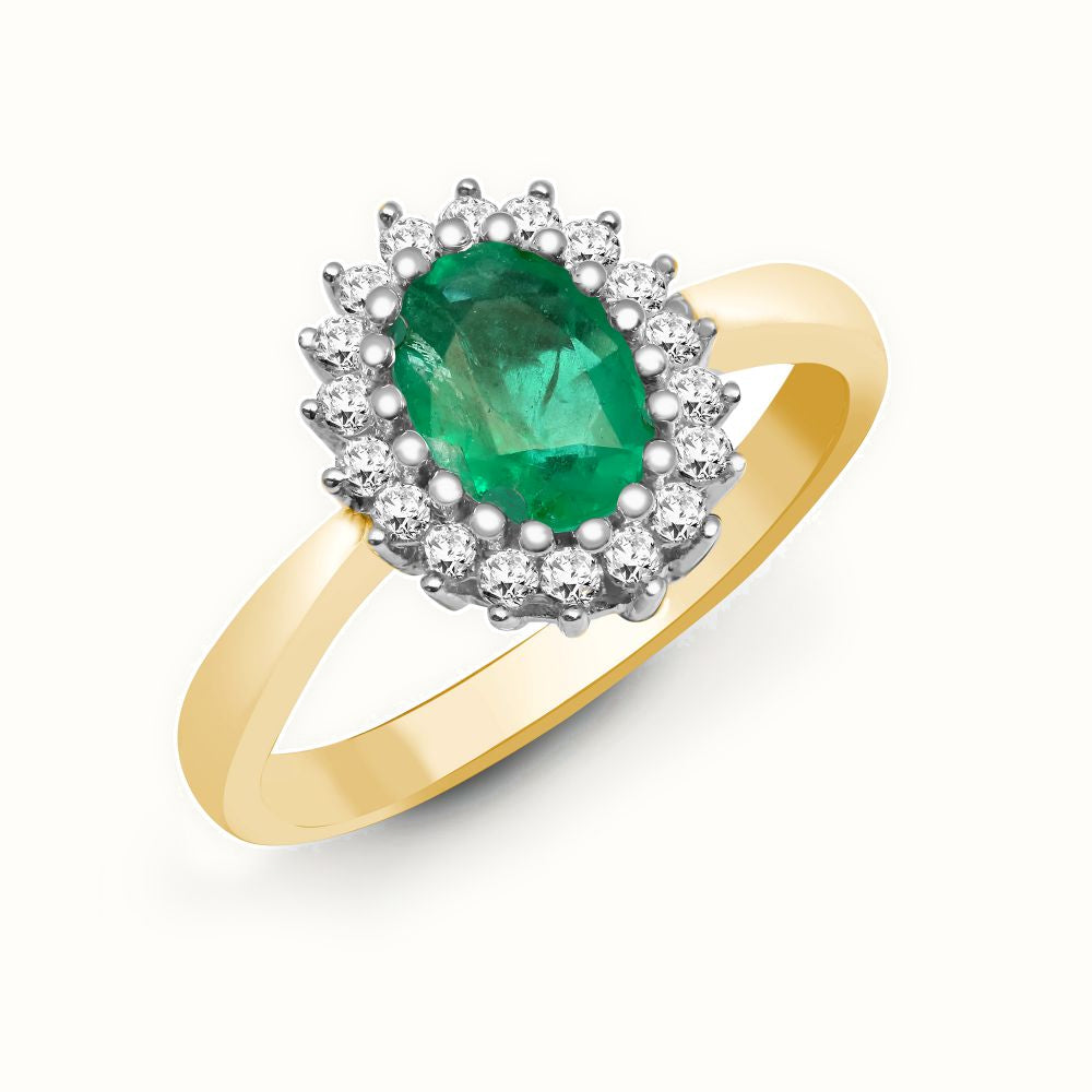 18ct Yellow Gold Natural Diamond And Emerald Ring