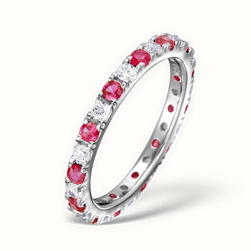 18ct White Gold Claw Set Full Eternity Ring Natural Diamond Ruby