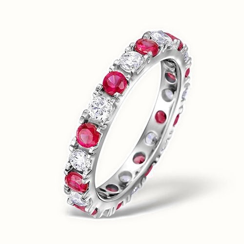 18ct White Gold Claw Set Full Eternity Ring Natural Diamond Ruby