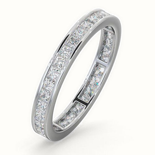 18ct White Gold Channel Set Princess Cut Full Eternity Ring Natural Diamond