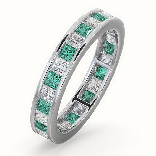 18ct White Gold Channel Set Princess Cut Full Eternity Ring Natural Diamond Em