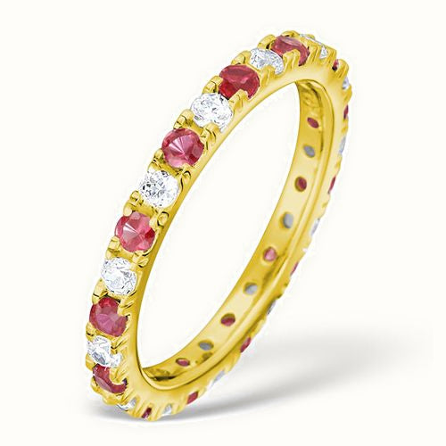 18ct Yellow Gold Claw Set Full Eternity Ring Natural Diamond Ruby