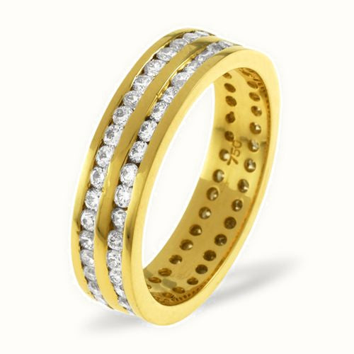 18ct Yellow Gold Channel Set 2 Row Full Eternity Ring Natural Diamond
