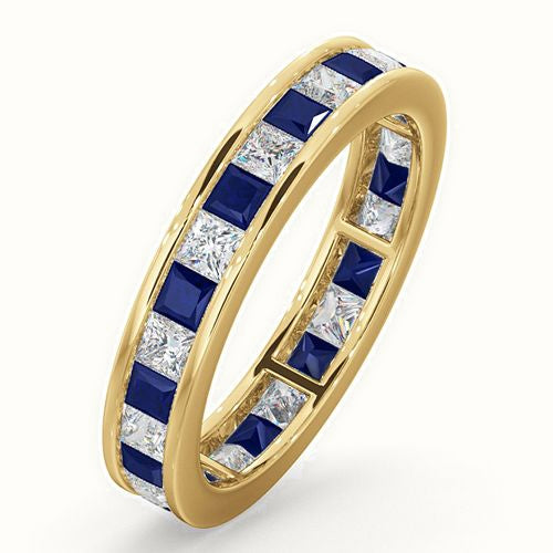 18ct Yellow Gold Channel Set Princess Cut Full Eternity Ring Natural Diamond Saph