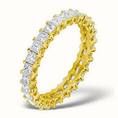 18ct Yellow Gold Claw Set Full Eternity Ring Princess Cut Natural Diamond 2.00ct