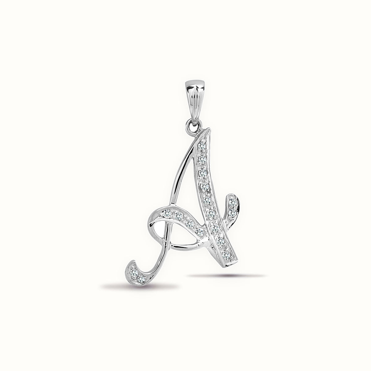 9ct White Gold Natural Diamond Set Initial Pendant Initial