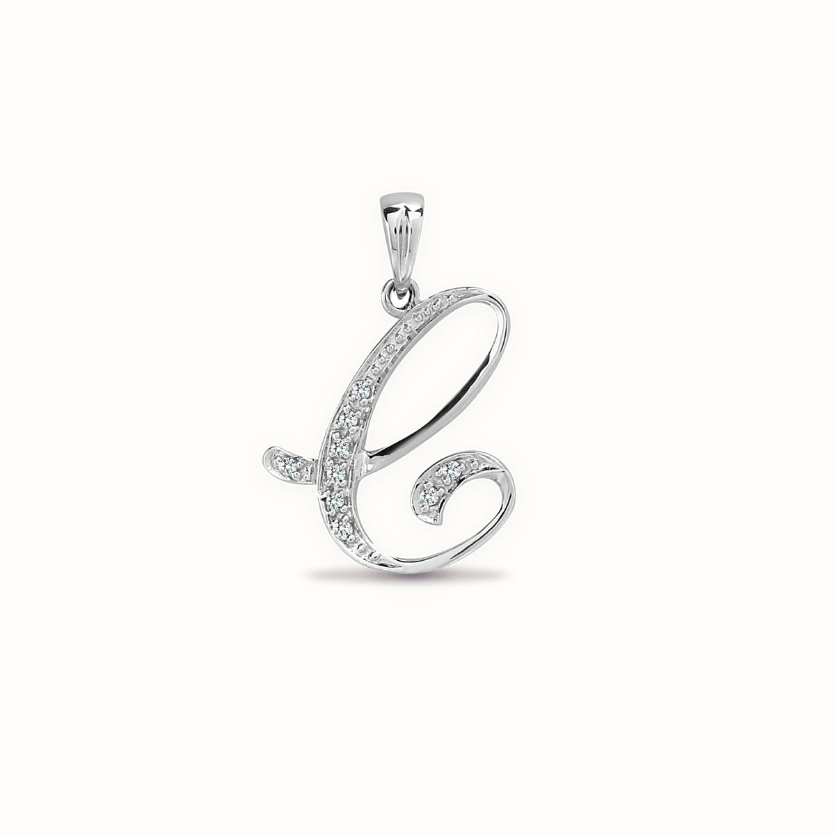9ct White Gold Natural Diamond Set Initial Pendant Initial