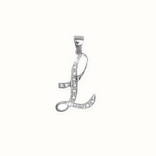 9ct White Gold Natural Diamond Set Initial Pendant Initial