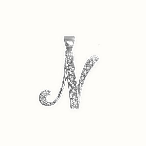9ct White Gold Natural Diamond Set Initial Pendant Initial