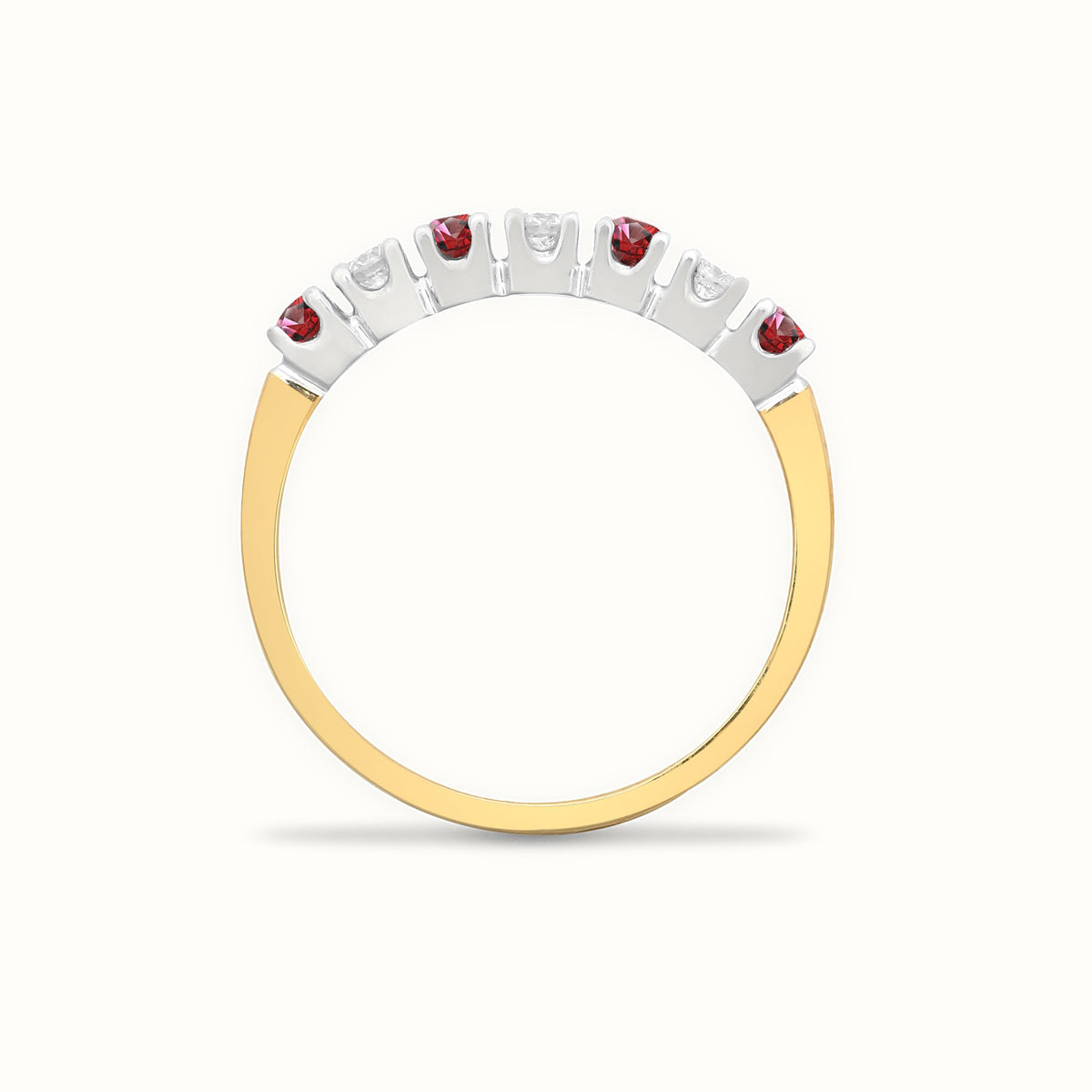 9ct Yellow Gold Natural Diamond 15pts & Ruby 20pts Half Eternity Ring