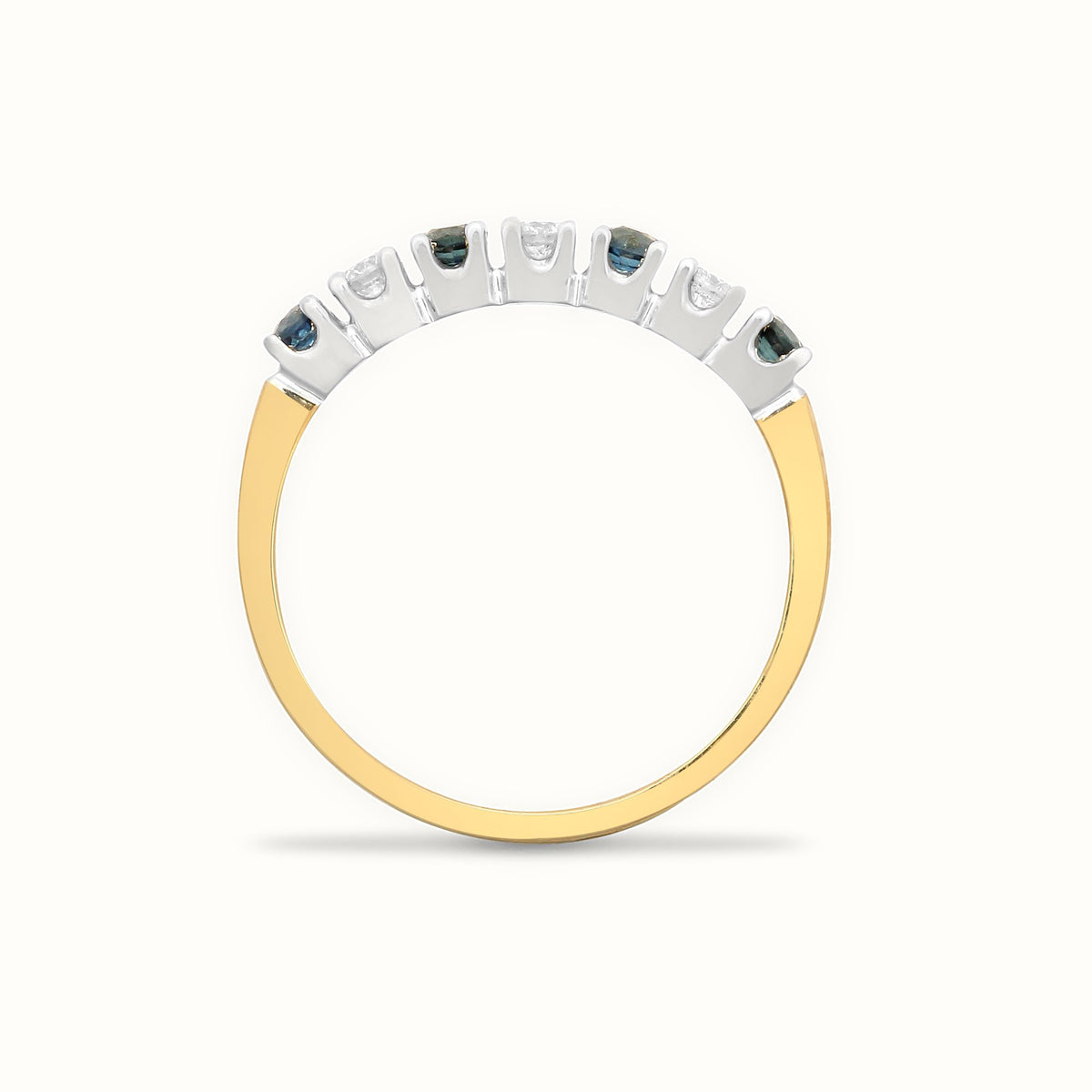 9ct Yellow Gold Natural Diamond 15pts & Sapphire 20pts Half Eternity Ring
