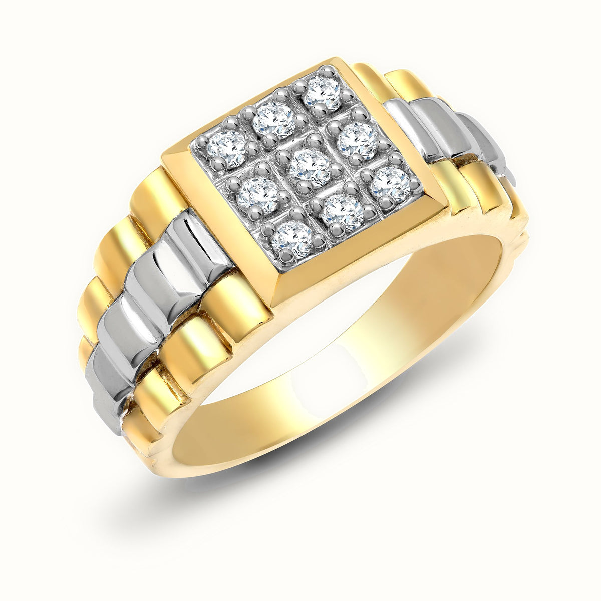 9ct White And Yellow Gold Gents Natural Diamond Ring