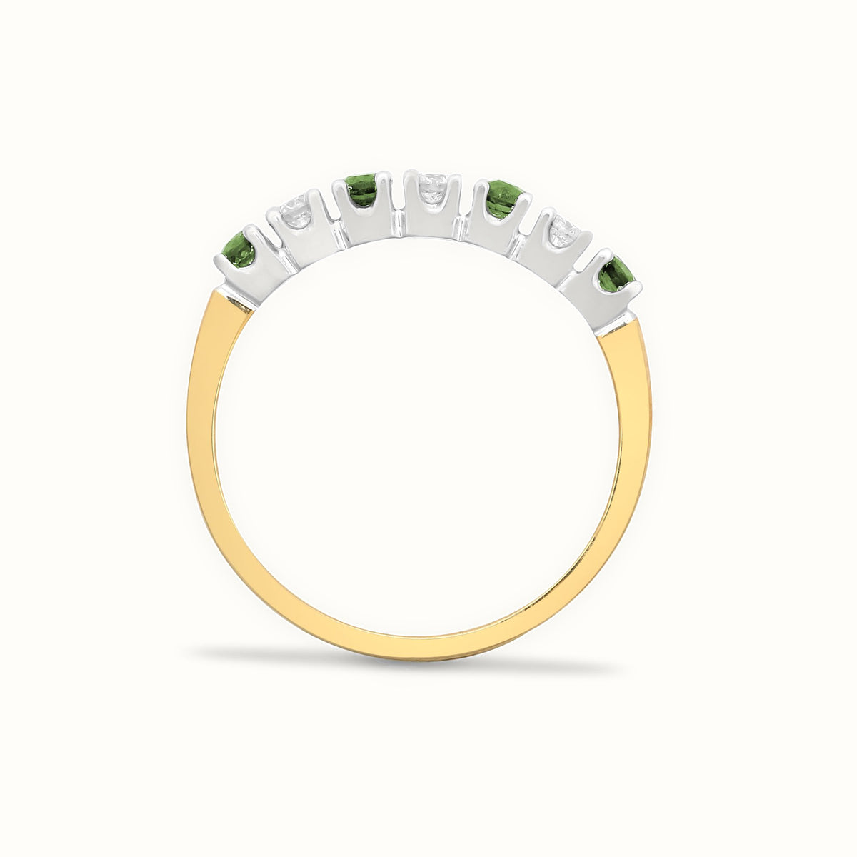 9ct Yellow Gold Natural Diamond 15pts & Emerald 20pts Half ET Ring