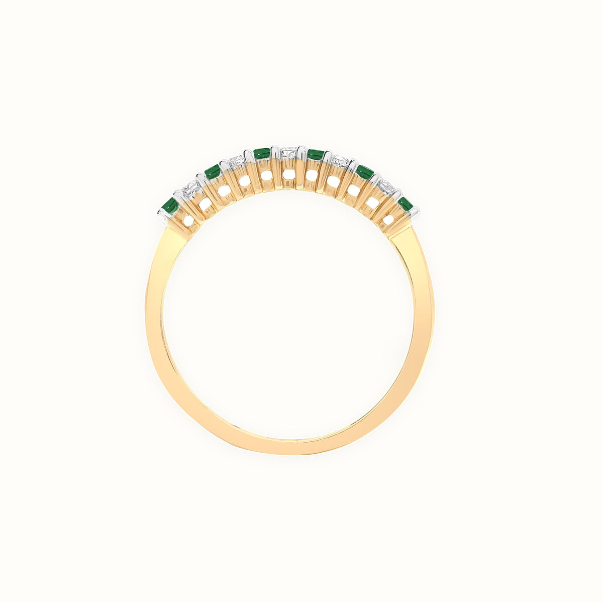 Yellow Gold Natural Diamond & Emerald Half Eternity Ring — Delan Jewellers