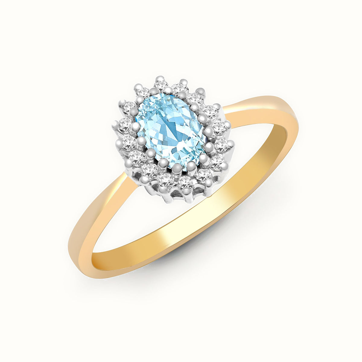 9ct Yellow Gold Natural Diamond 12pts & Blue Topaz 57pts Ring