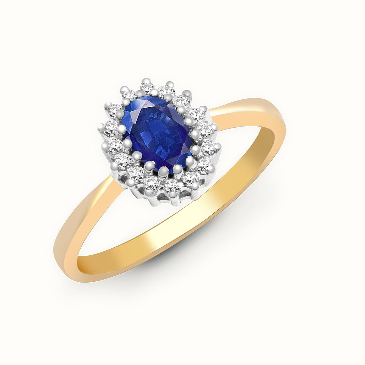 9ct Yellow Gold Natural Diamond 12pts & Sapphire 56pts Ring
