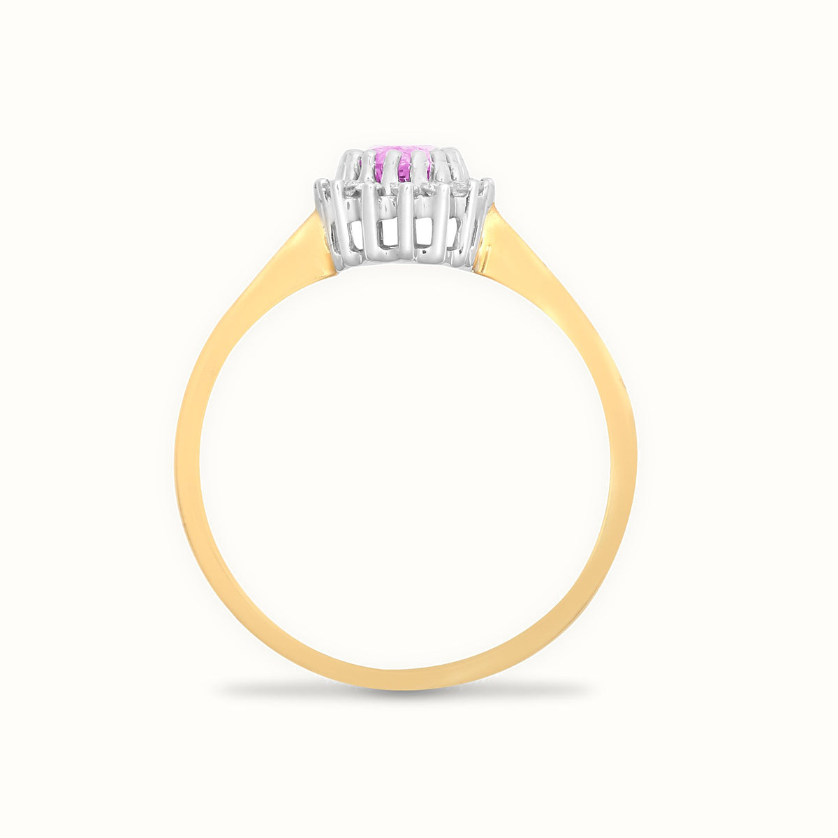 9ct Yellow Gold Natural Diamond 12pts & Pink Sapphire 68pts Ring
