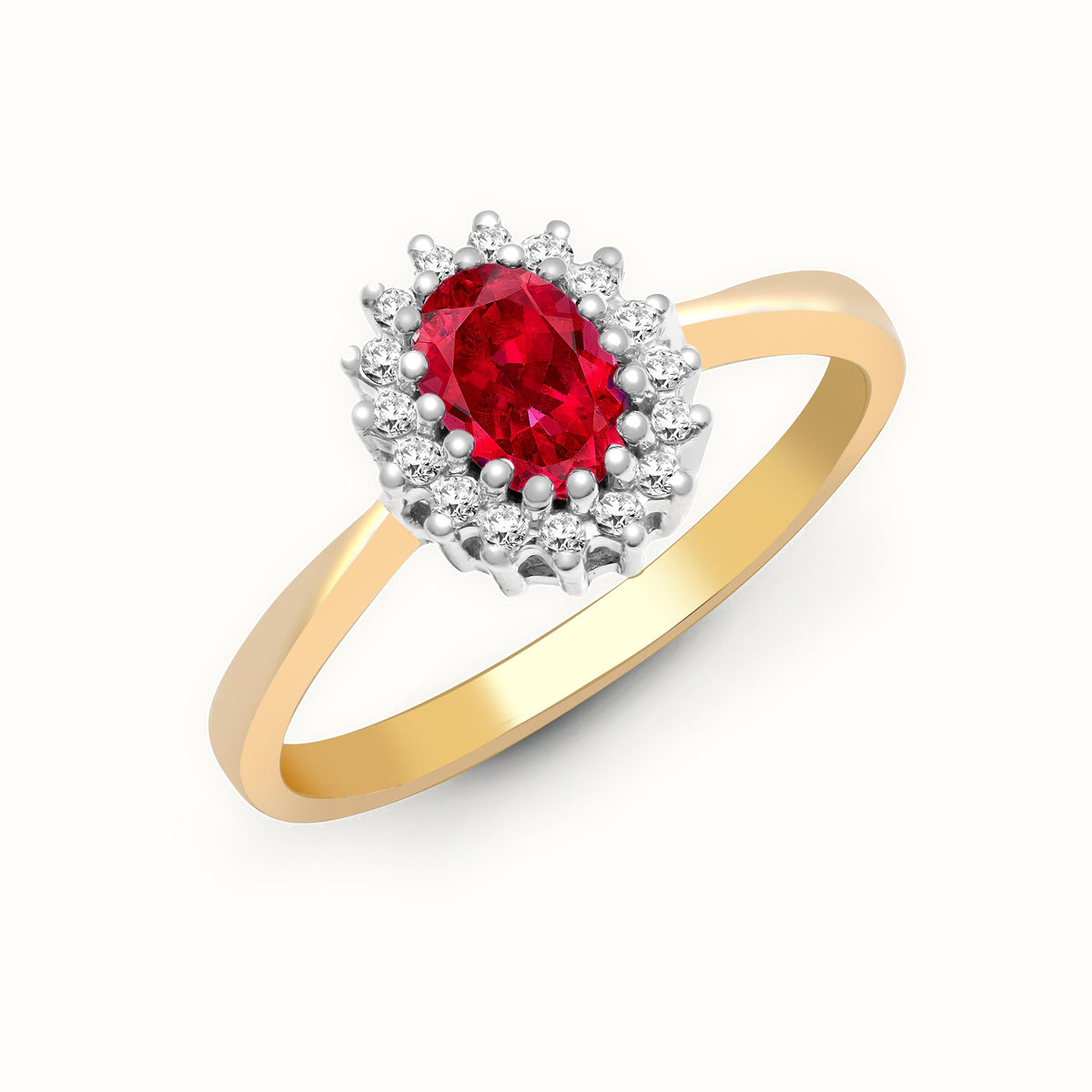 9ct Yellow Gold Natural Diamond 12pts & Ruby 60pts Ring
