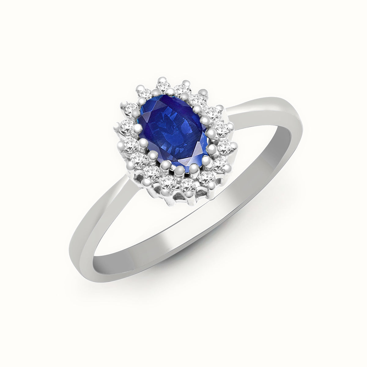 9ct White Gold Natural Diamond 12pts & Sapphire 56pts Ring