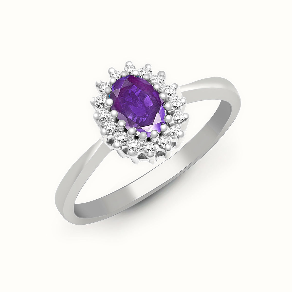 9ct White Gold Natural Diamond 12pts & Amethyst 44pts Ring