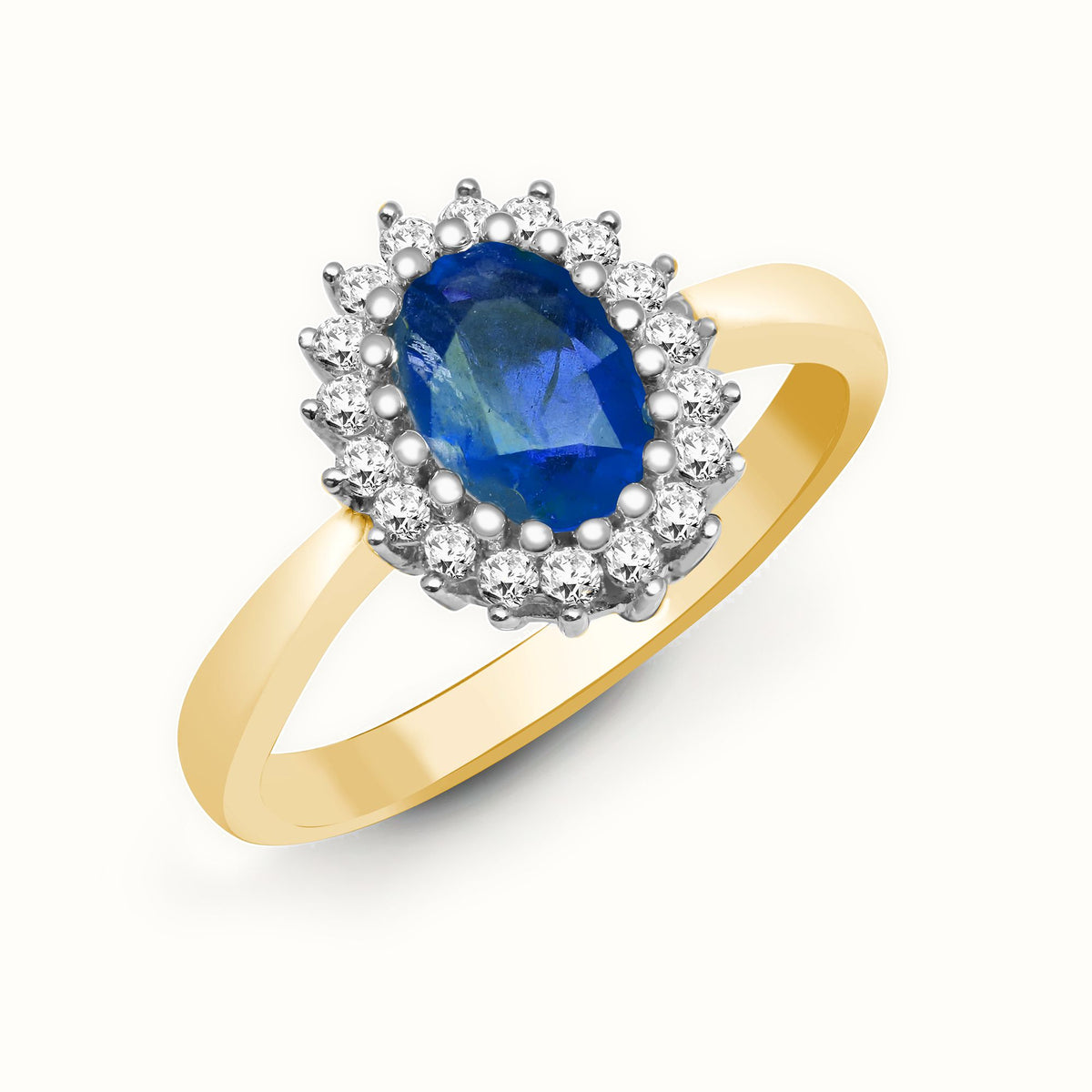 9ct Yellow Gold Natural Diamond 23pts & Sapphire 1.10ct Ring