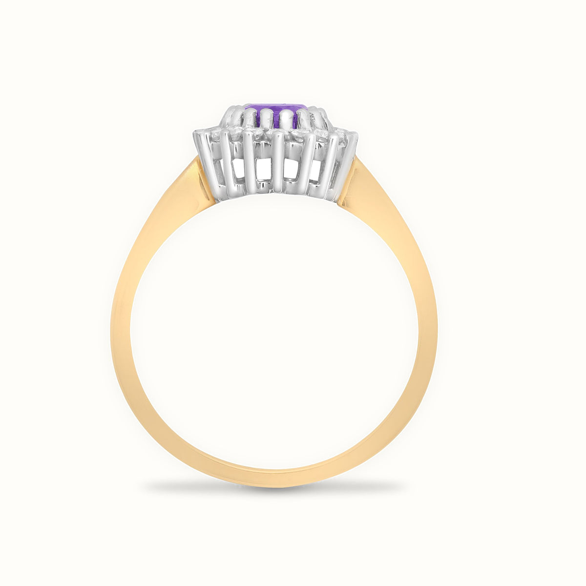 9ct Yellow Gold Natural Diamond 23pts & Amethyst 70pts Ring