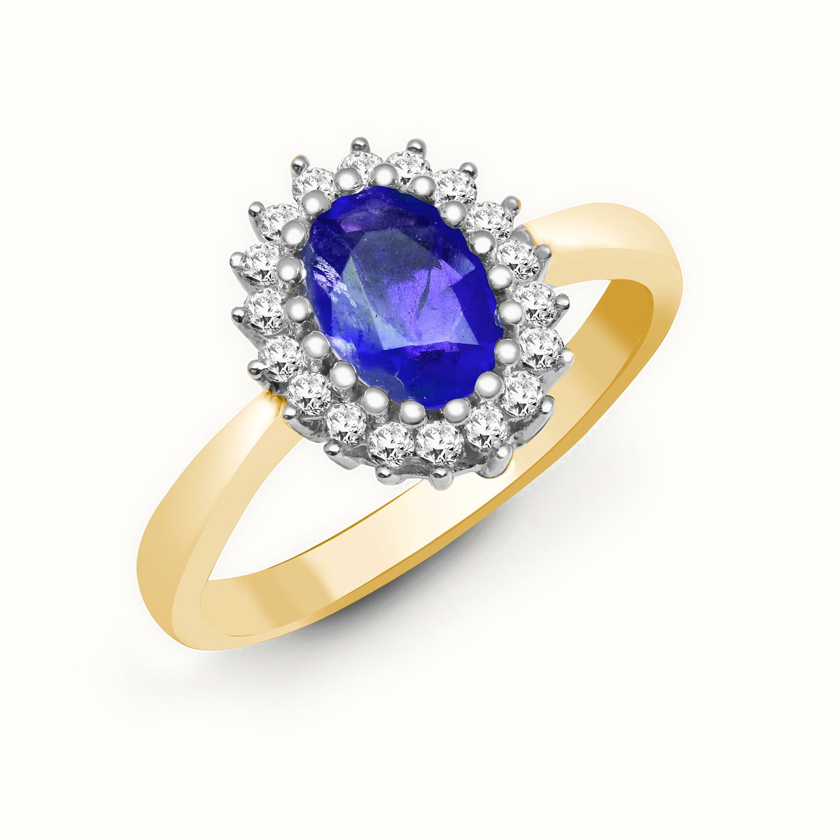 9ct Yellow Gold Natural Diamond 23pts & Tanzanite 73pts Ring