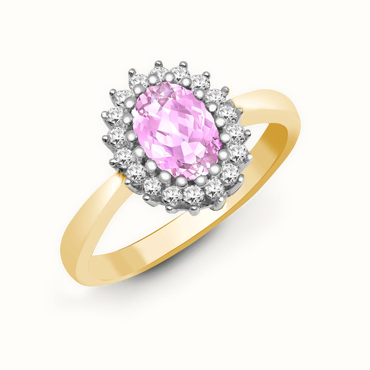 9ct Yellow Gold Natural Diamond 23pts & Pink Sapphire 1.06ct Ring