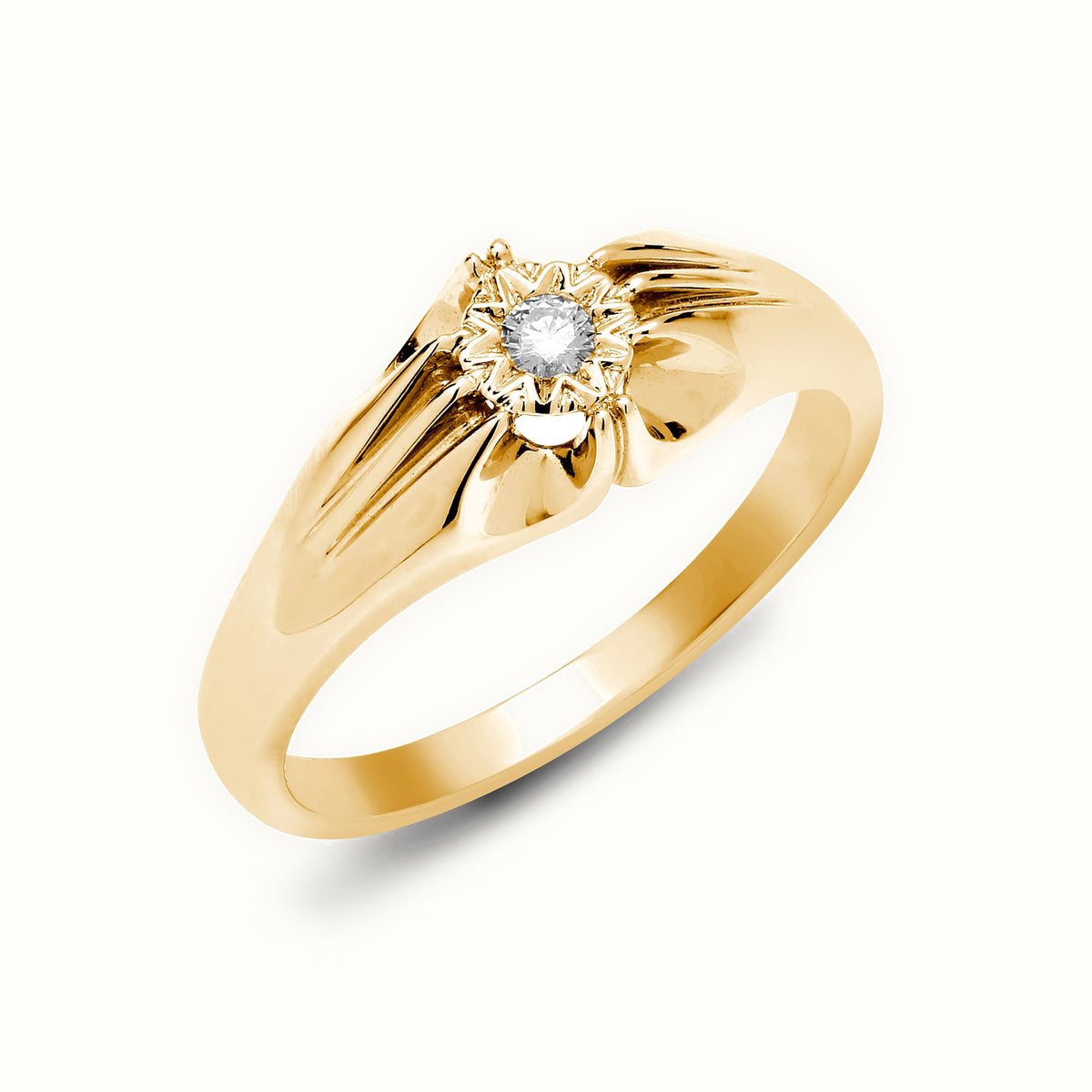 9ct Yellow Gold Gents Natural Diamond Ring