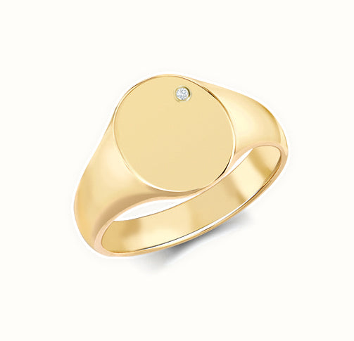 9ct Yellow Gold 0.03cts Diamonds Flush-set Oval Signet Ring