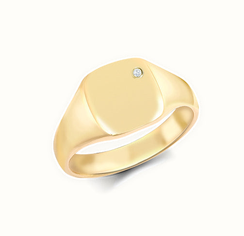 9ct Yellow Gold 0.03cts Diamonds Flush-set Cushion Signet Ring