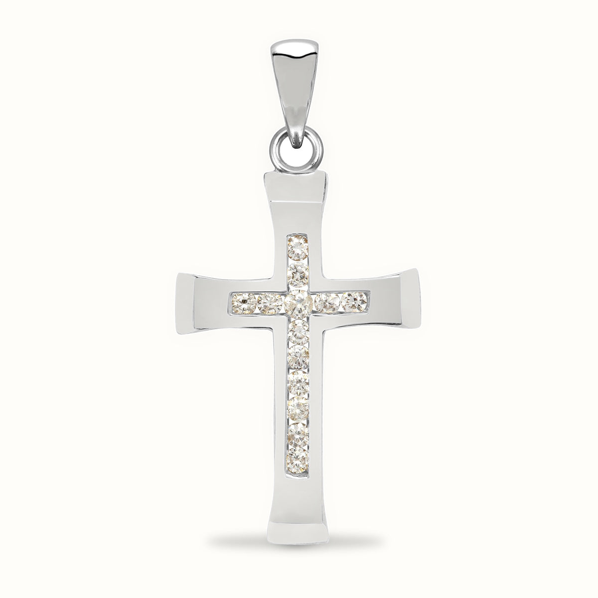 9ct White Gold Natural Diamond Cross