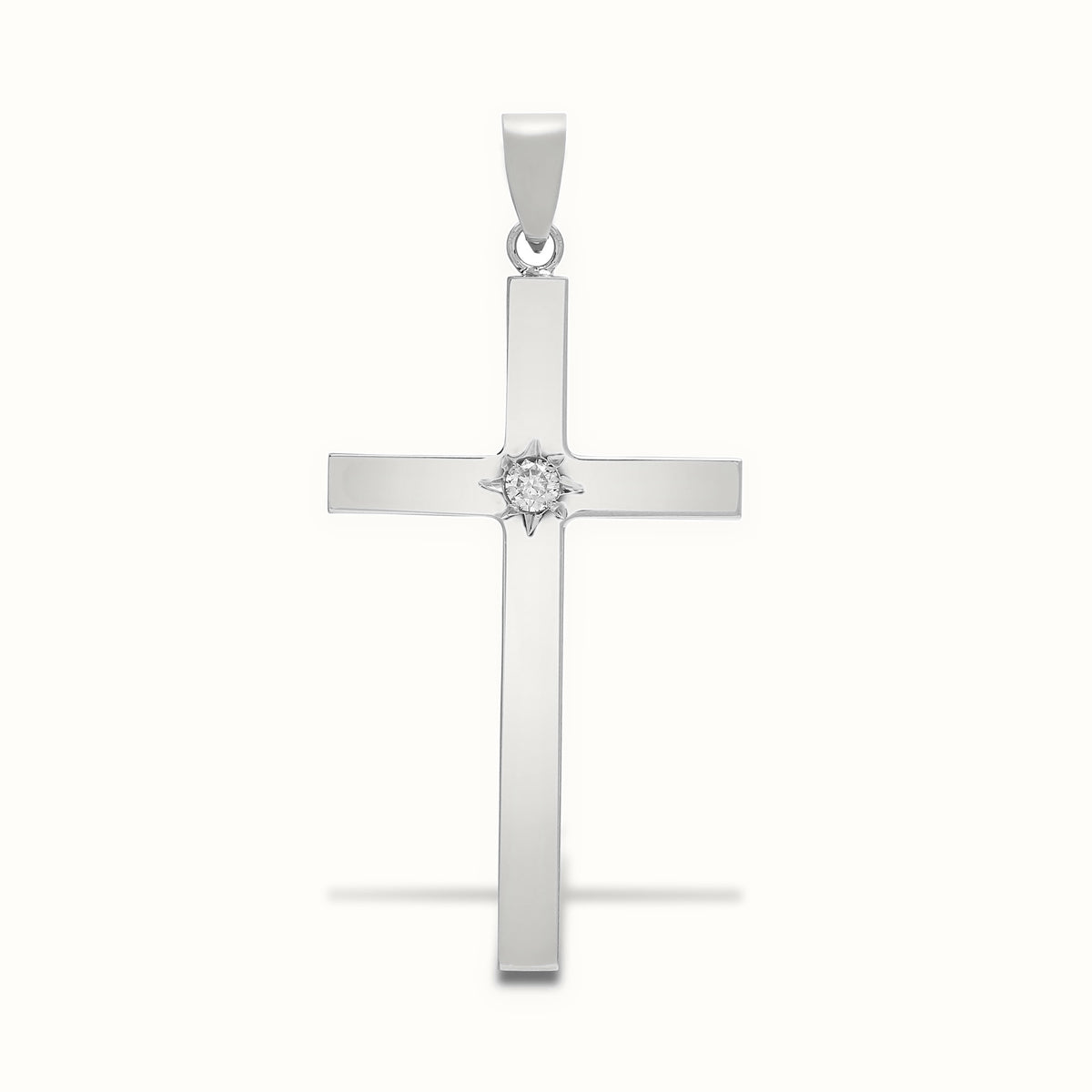 9ct White Star Set Natural Diamond Cross