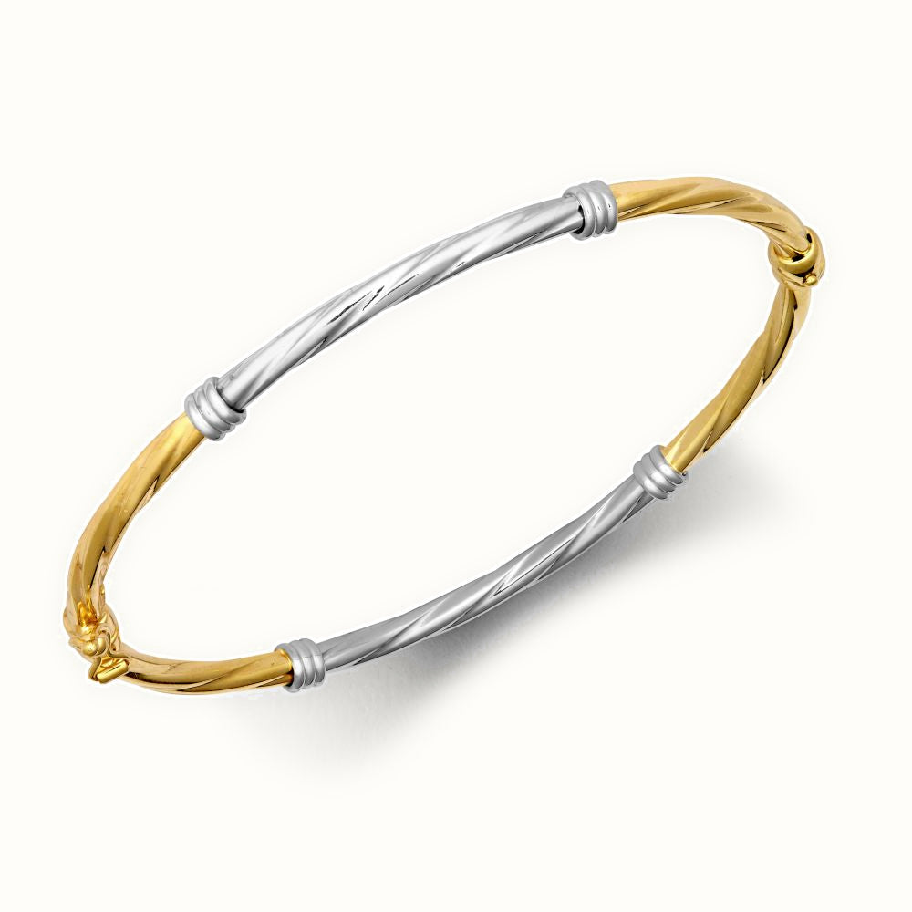 9ct White and Yellow Gold Twist Bangle