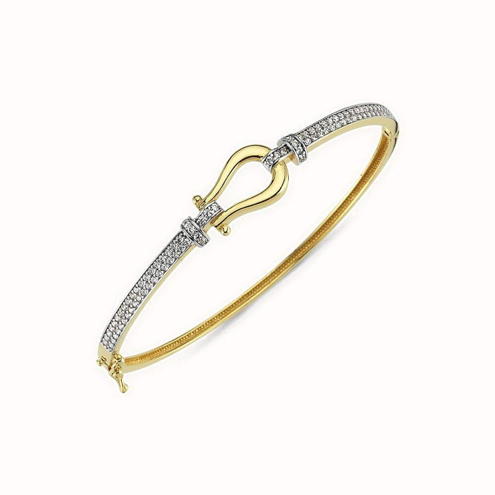 9ct Yellow CZ set Ladies hinged hook Bangle
