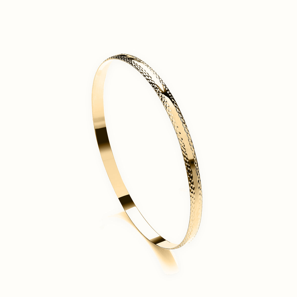 9ct Yellow Gold D-Profile Diamond Cut Slave Bangle