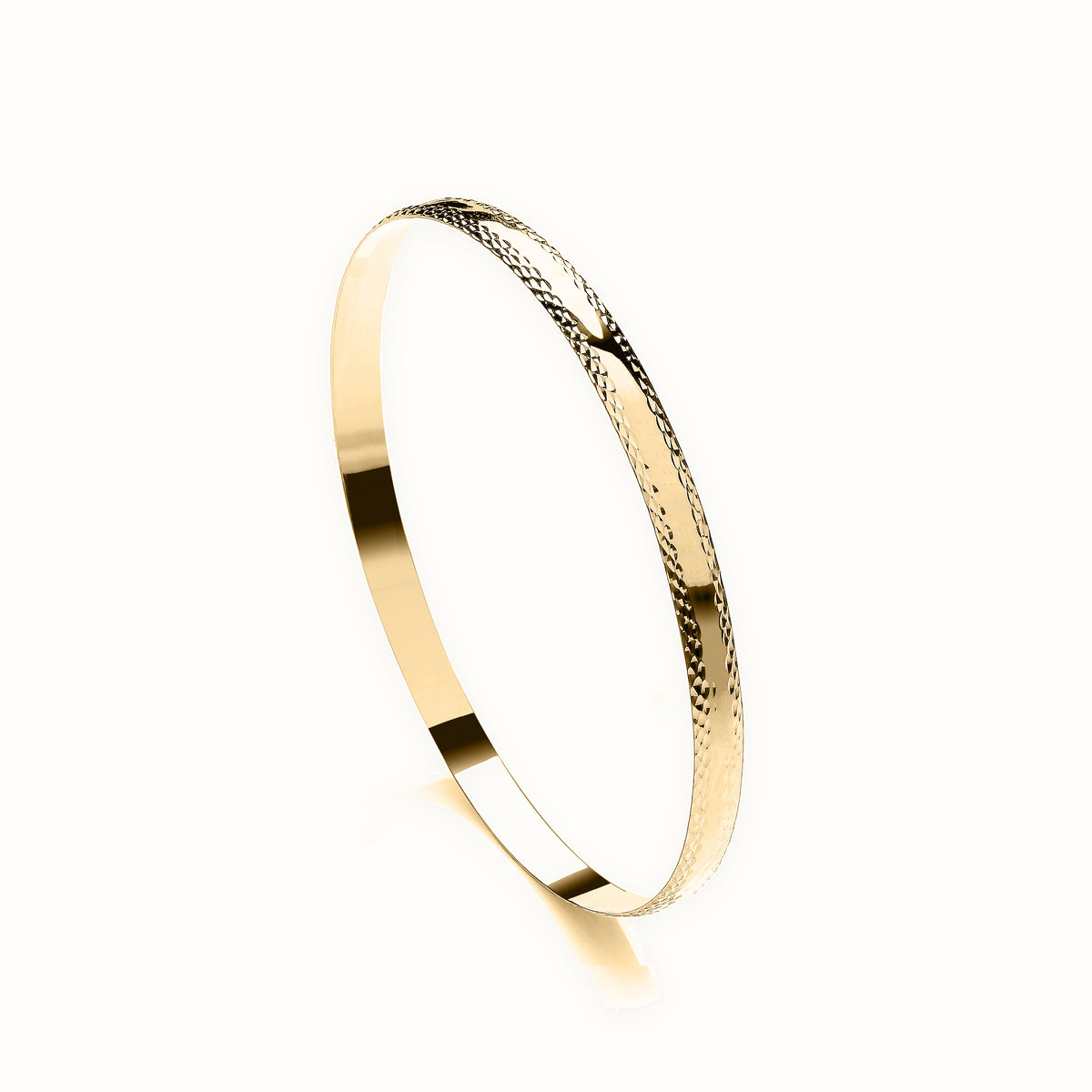 9ct Yellow Gold D-Profile Diamond Cut Slave Bangle