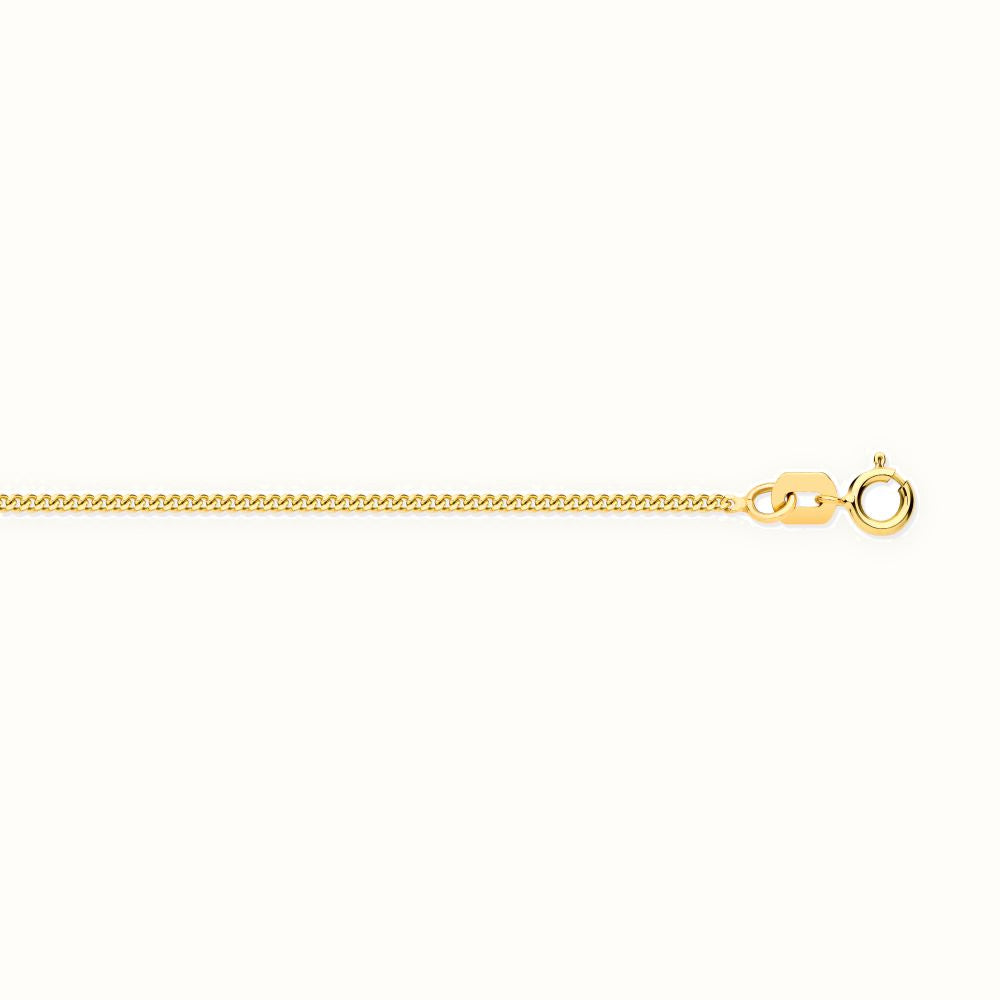 9ct Yellow Gold Diamond Cut Curb 1.15mm Chain 16-18 Inch Extender