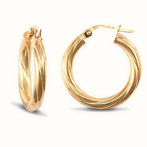 9ct yellow gold round-tube twisted creole Hoop Earrings