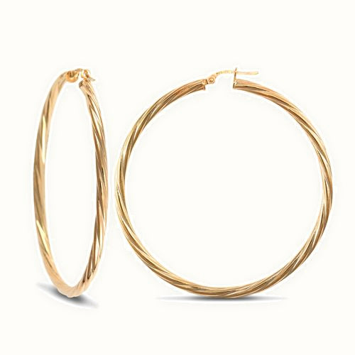 9ct yellow gold round-tube twisted creole Hoop Earrings