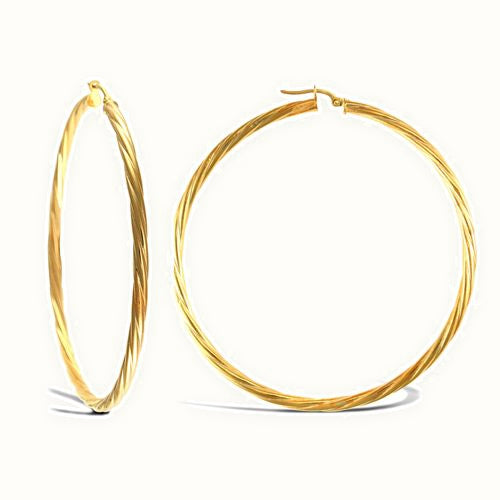 9ct yellow gold round-tube twisted creole Hoop Earrings