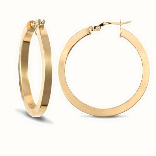 9ct Yellow Plain Square Tube Hoop Earrings