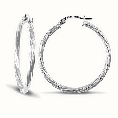 9ct white gold 2.5mm round-tube twisted creole Hoop Earrings