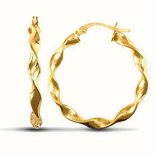 9ct yellow gold super light polished c candy twist creole Hoop Earrings