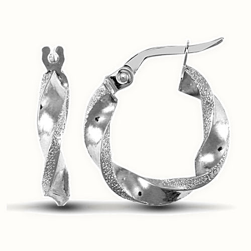 9ct white gold polished frost creole Hoop Earrings