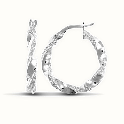 9ct white gold polished frost creole Hoop Earrings